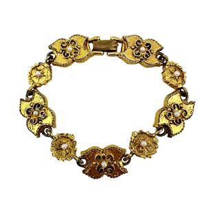 Arthur Pepper ART Vintage Faux Pearl Gold Tone Panel Antique Style 6.25 Bracelet